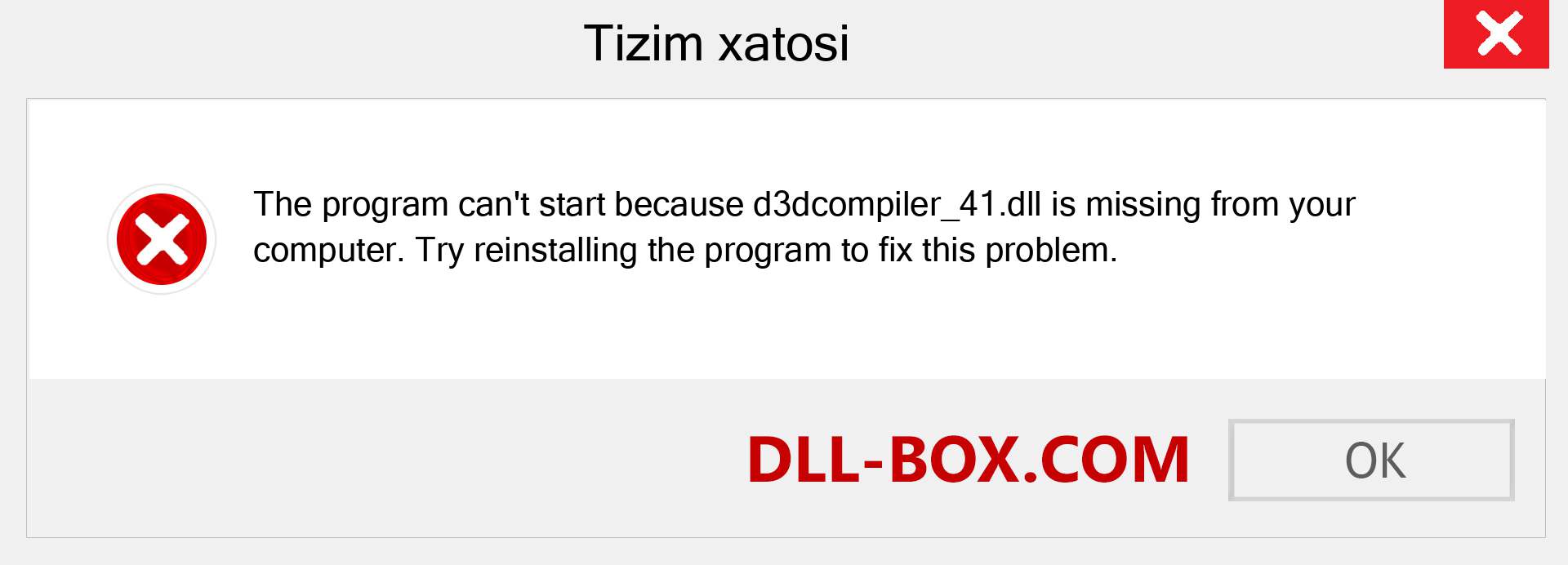 d3dcompiler_41.dll fayli yo'qolganmi?. Windows 7, 8, 10 uchun yuklab olish - Windowsda d3dcompiler_41 dll etishmayotgan xatoni tuzating, rasmlar, rasmlar
